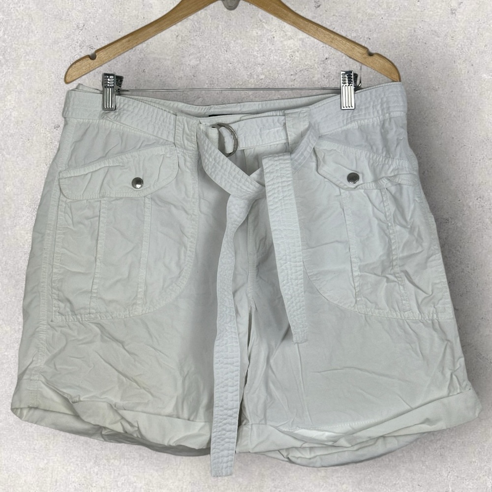 Ralph Lauren White Belted High Rise Shorts Womens Size 14 Cuffed Cotton Minimal